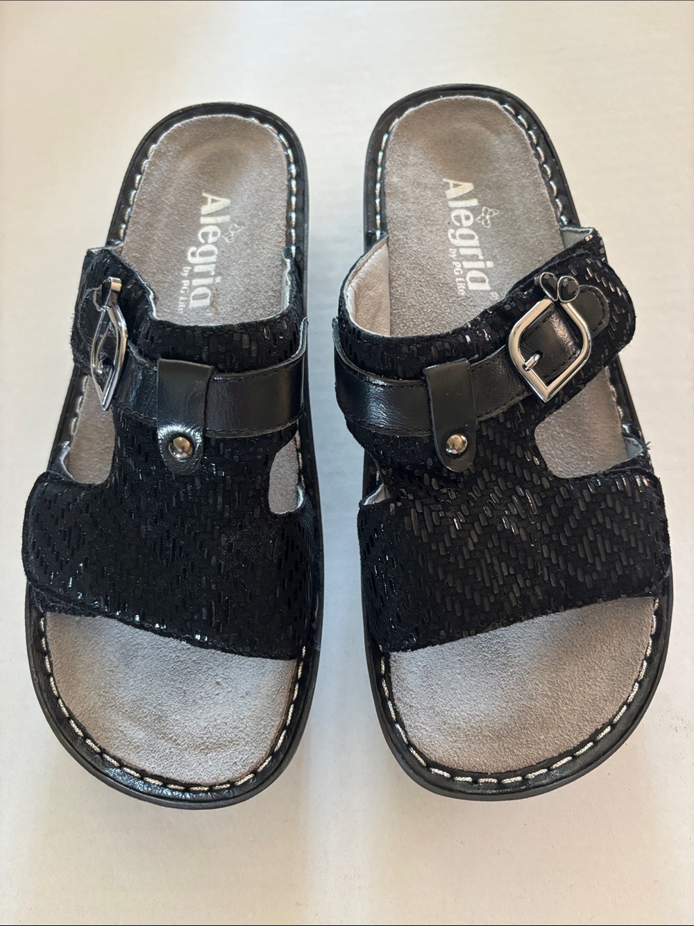 Alegria Black Women's Slip-On Buckle Sandals